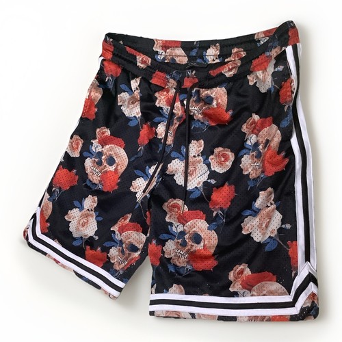 No Boundaries Herren Skulls & Roses Print Kordelzug Sweat Shorts XL 40-42 Taschen
