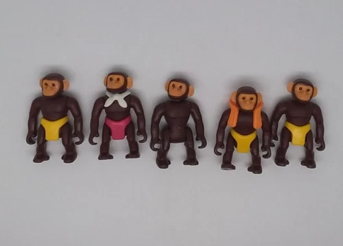 Lot of 5 Vintage Playmobil Monkey Brown Chimpanzee Zoo Safari Jungle Safari