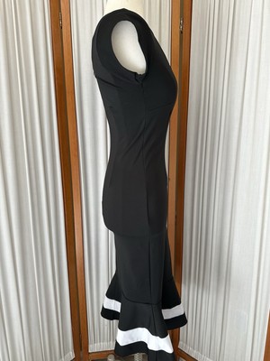 Mermaid Midi Dress Black Size L Stretch White Stripe Flare Piao Liang Fu  Shi | eBay