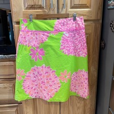 Lilly Pulitzer Vintage A-Line Skirt 14 Lime Green Pink Floral Lined