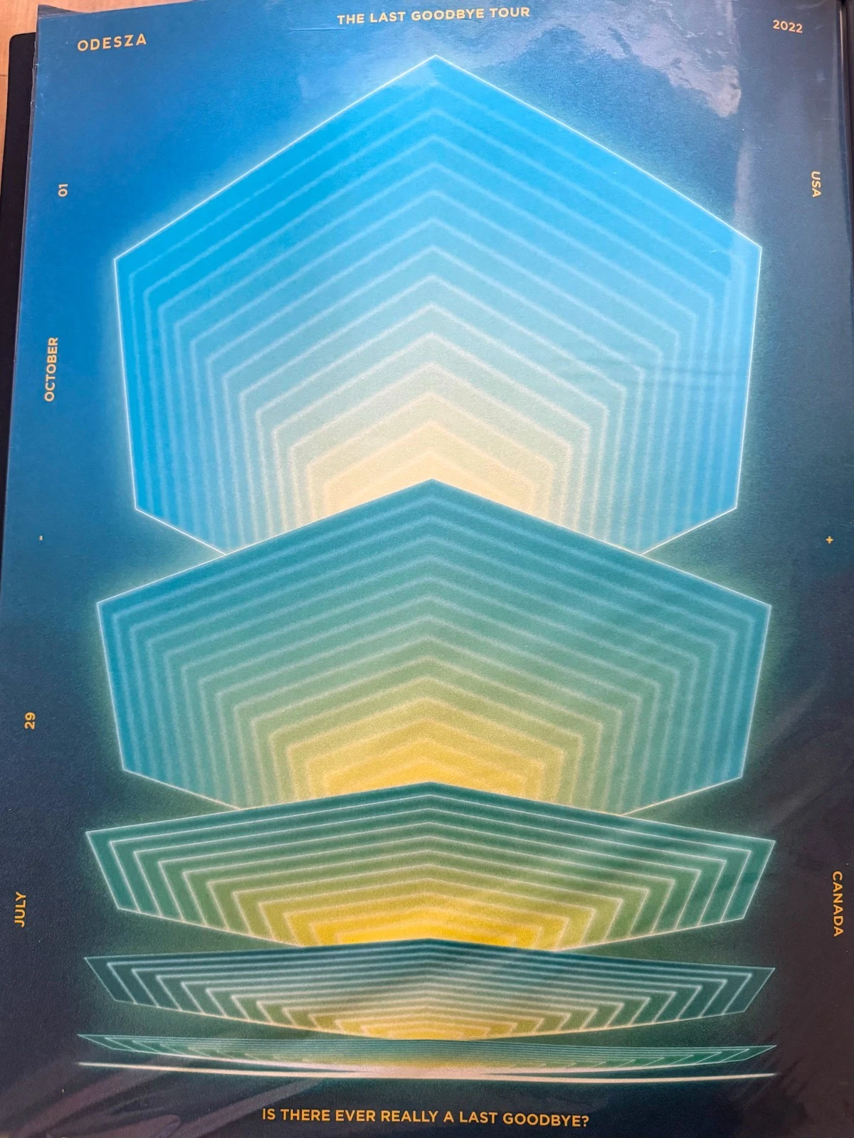 Odesza The Last Goodbye Tour Poster — Blue Icosahedron Evolution (2022)