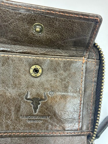 Men's Leather Wallet Zippered Coin Pocket Brown Credit Card Holders Wallets 3 - Picture 8 of 17