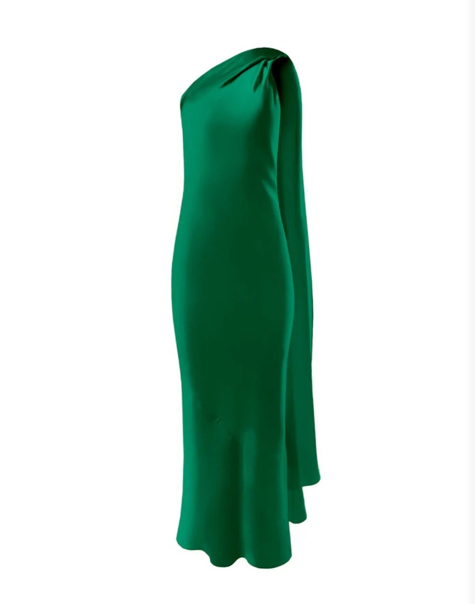 strapless open back dress One Shoulder Evening Maxi Dress - Emerald Green