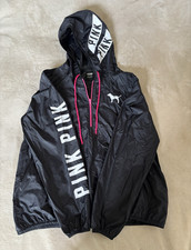 PINK Victoria's Secret Hooded Windbreaker Jacket Black/Pink XS/S