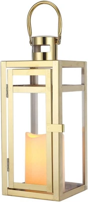 Stainless Steel Decorative Lantern 30Cm High Metal Candle Holder with Tempered G - image 1 of 4
