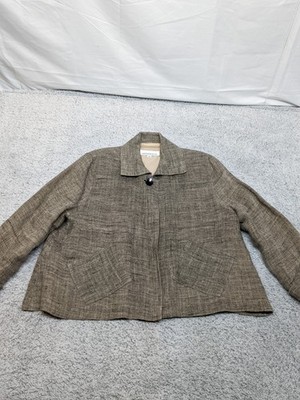 Caroline Rose 100% Linen Jacket Womens Medium Taupe Textured Blazer Made in USA