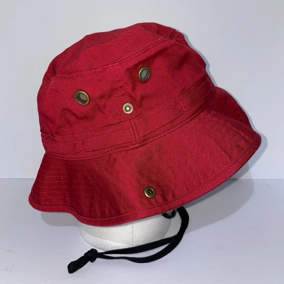 TOW Stanford Bucket Hat Red 100% Cotton Breathable Pearl Snap Chinstrap - Image 3 of 4
