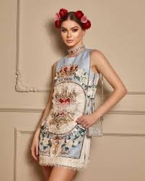 Damen Dolce & Gabbana Kleid Weiß Jacquard 38 / M