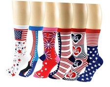 6 Pairs Women Novelty Design crew Socks 9-11 4th of July / Independence Day