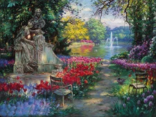 Oil painting wonderful landscape garden splendor with red flowers canvas 24"x36"