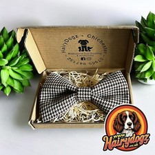 Handmade Dog Bow Tie With Collar Attachment Dogtooth Medium