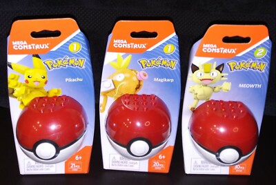 Mega Construx Pokeball Pokemon Pikachu Meowth Magikarp Bundle NIB