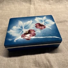 Tutanka Silver Metal, Lined Box Orchid Japan MCM Shippo Yaki Enamel Rare Signed