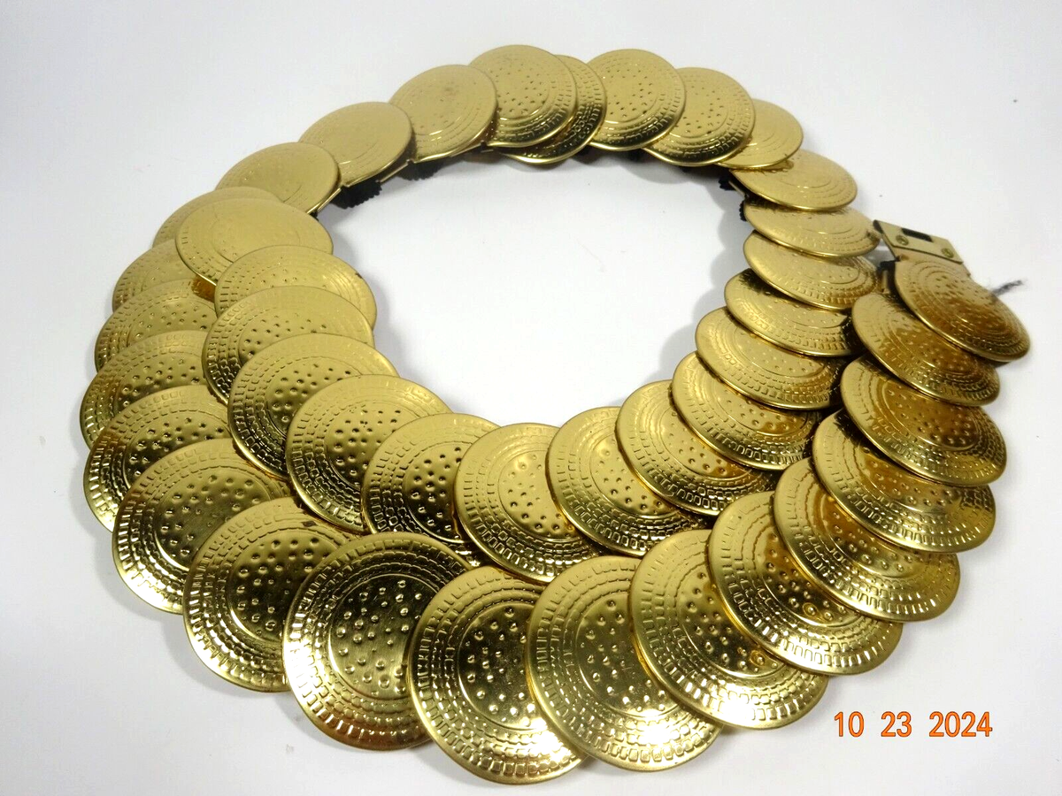 Vintage Gold Tone Medallion Stretch Belt Vintage Belly Dancer Gold Tone Medallion Belt Elastic Back  main image 4