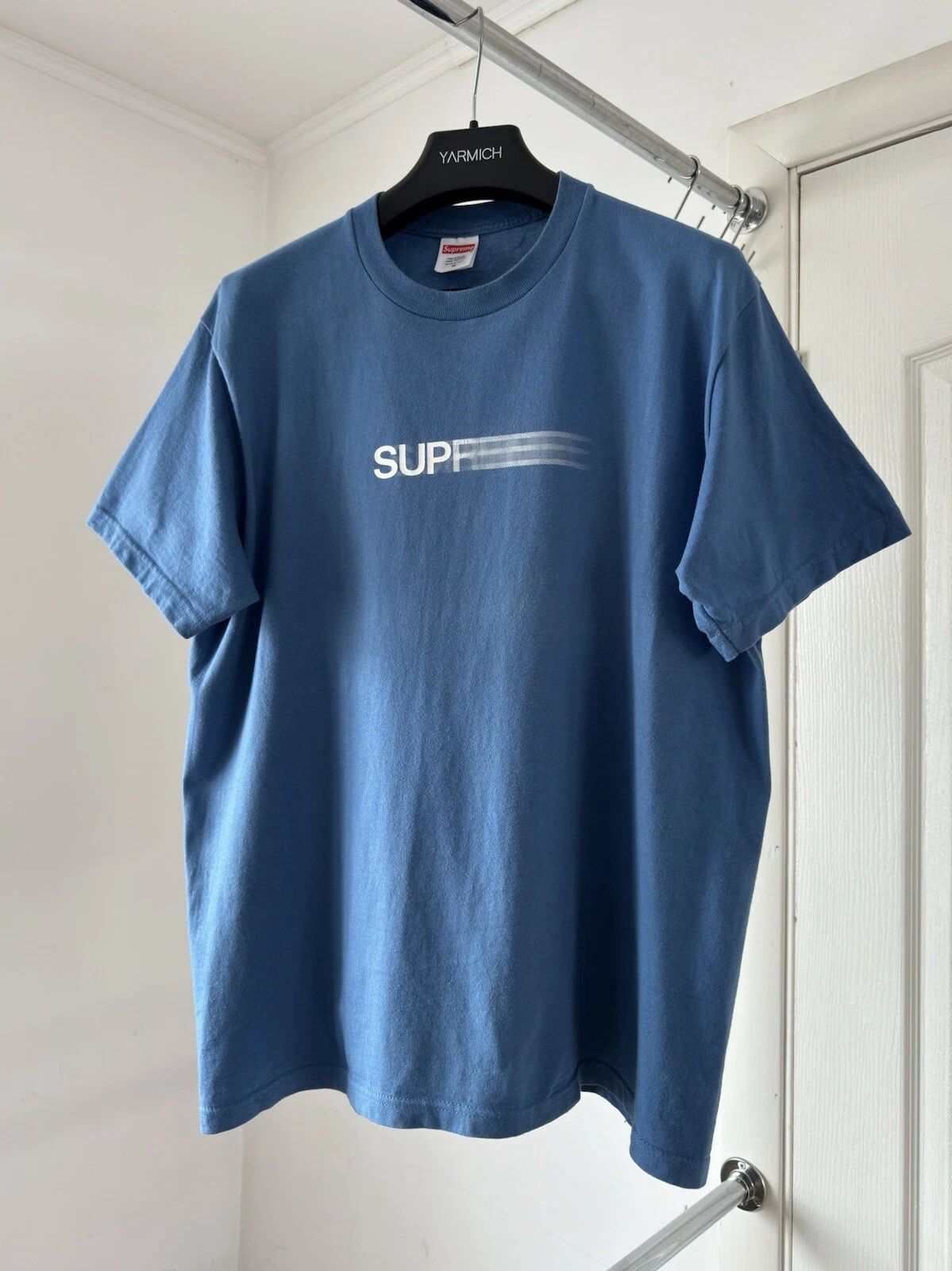T shirt bleu graphique logo Supreme Motion moyen oversize