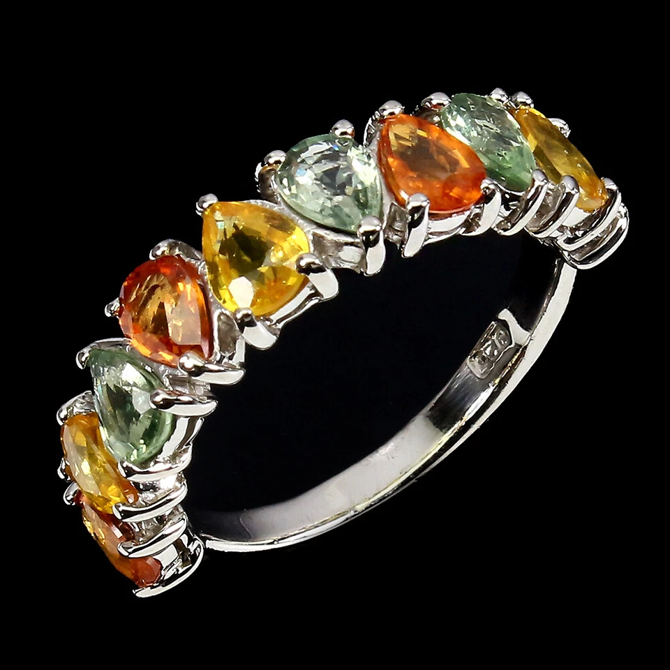 925 Anello Argento Sterling Pera Zaffiro Multicolore 5x4mm Gemma Gioielli - Immagine 2 di 4