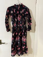 Floral Elasticated Waist And Arms And Ruffle Collar Dress Size S