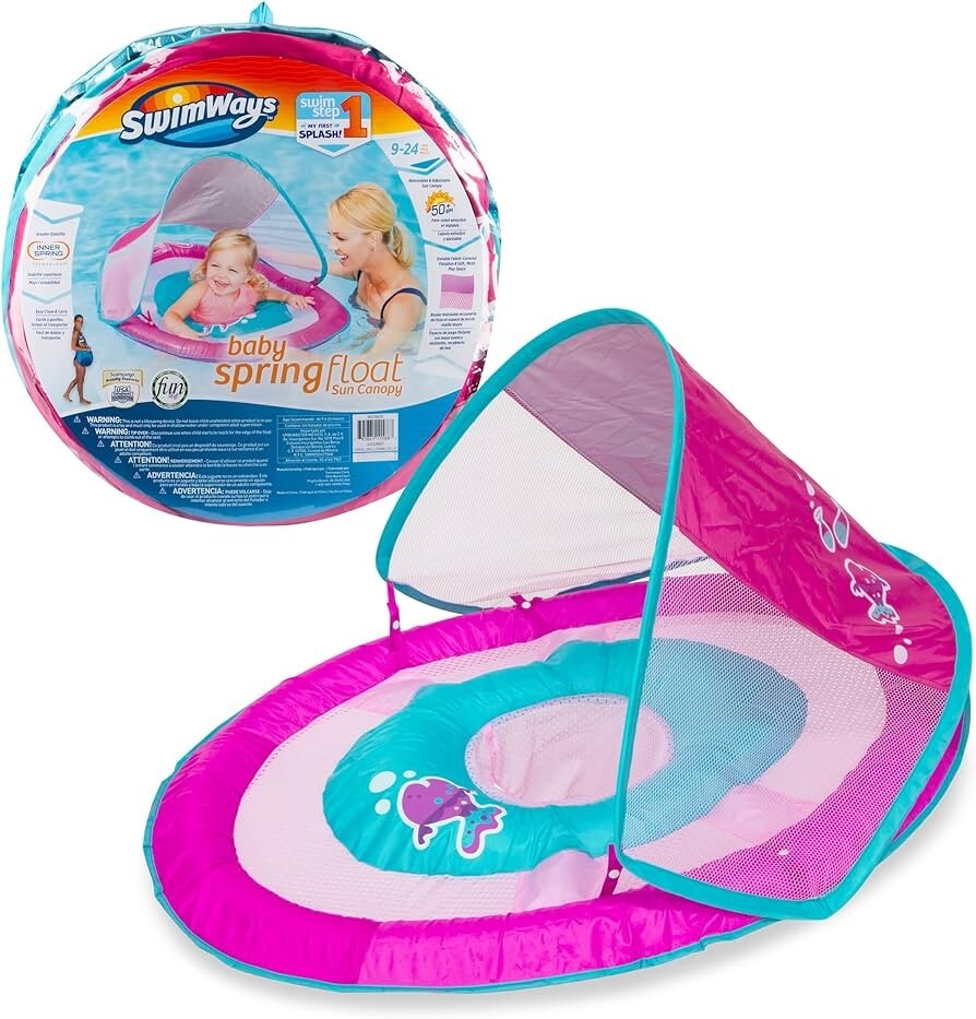 2 por $18. TOTALMENTE NUEVO SwimWays Baby Spring Float UPF 50+ Toldo. Mejor precio
