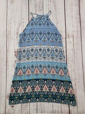 le Kate Blue Boho Chic Halter Neck Shift Dress Women's M