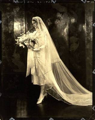 Margaret Shea in Conde Nast's apartment wearing satin wedding dr 1930s Old Photo