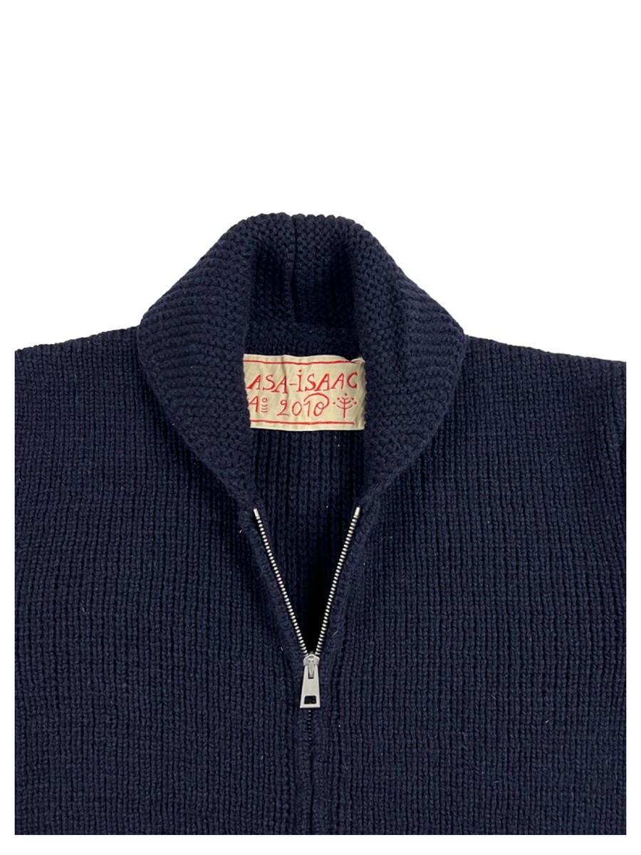 GRP Casa Isaac Heavy Blue Cardigan Folk 81 Zip Jacket 100% Wool Made In  Italy