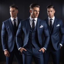 Men's Navy Blue 3 Piece Suit Slim fit 2 Button Casual Office Business Suit Set