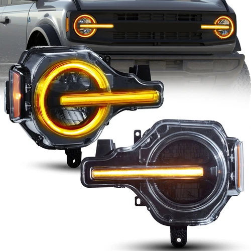 VLAND FULL LED Headlights For Ford Bronco 2020-2023 Front Lamps Yellow LED DRL - Picture 2 of 13