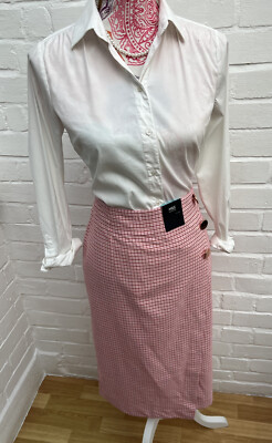 BNWT M&S Pencil Skirt UK 14 Pink Check Formal Business Wiggle Straight