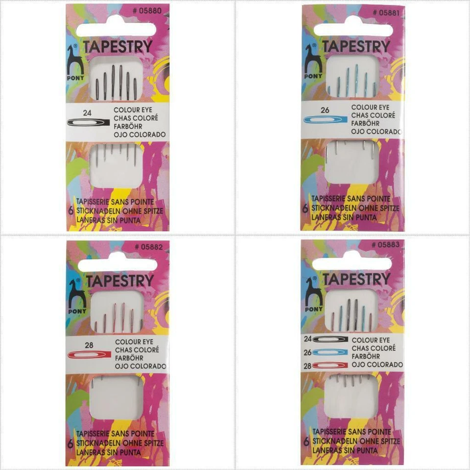 Pony Tapestry Needles Colour Coded Eye Blunt Tip Hand Sewing Craft - Select Size