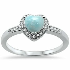 Halo Natural Larimar Heart Shape .925 Sterling Silver Ring