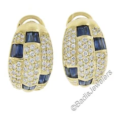 18k Yellow Gold 3.8ctw Sapphire & Diamond 3 Row Swivel Posts Cuff Earrings