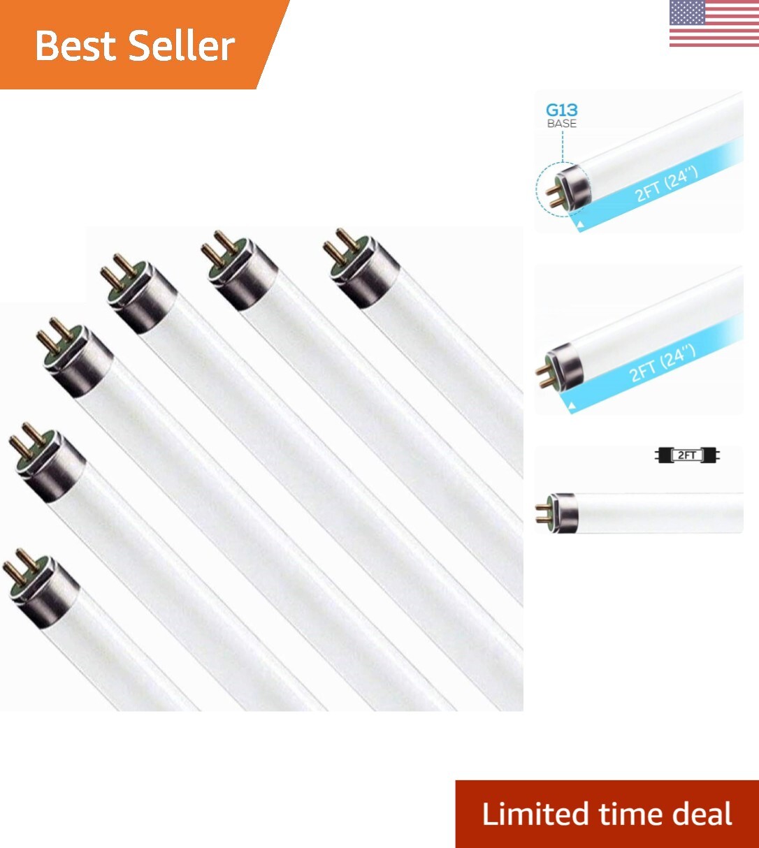 6 Pack 17W 24 Inch T8 Fluorescent Tube Light Bulb, 6500K Daylight White, Medi...