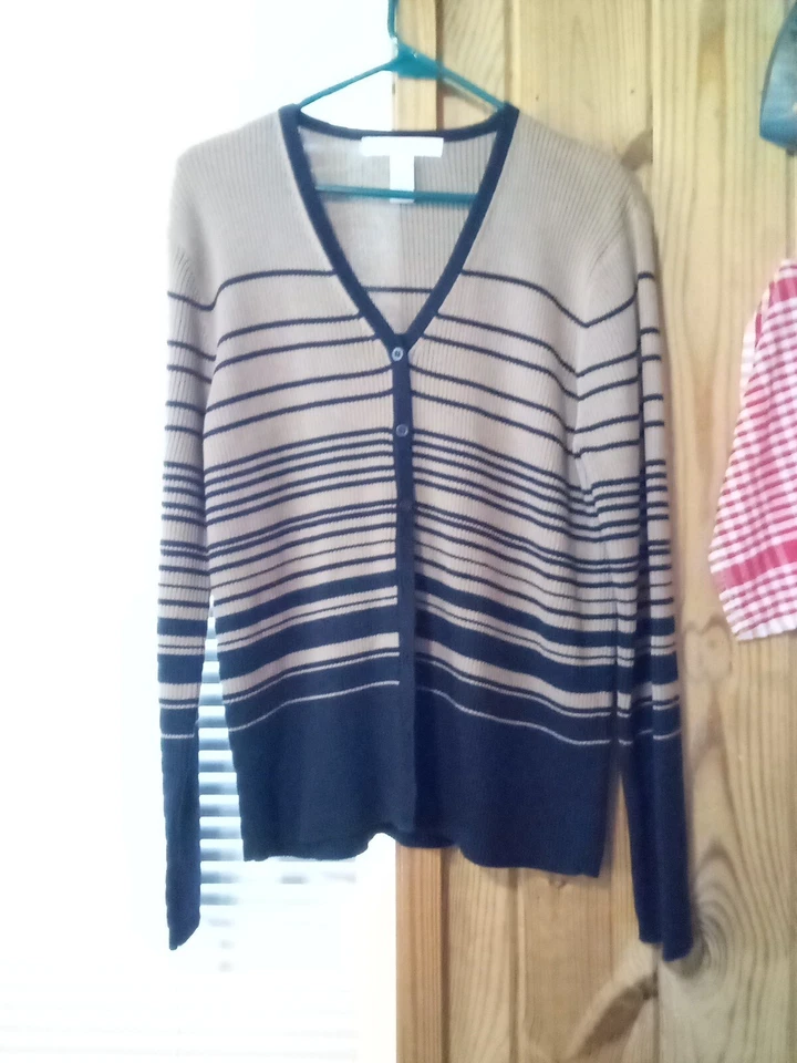 Suéter cárdigan Josephine Chaus Studio para mujer L beige y negro a rayas Foto 4 de 4