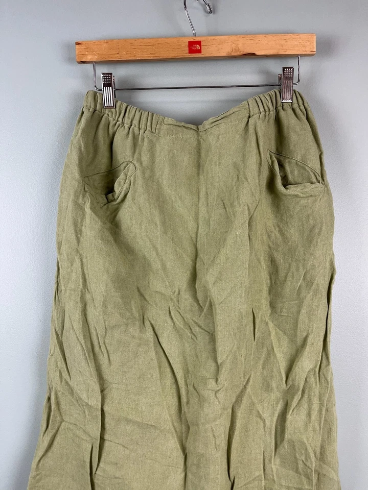 Vintage FLAX by Jeanne Engelhart Long Linen Skirt Size Medium Green **Hole** - Image 2 of 4