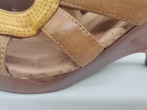 Miz Mooz Women's Size 9 Petra Brown Yellow Leather Peep Toe High Heel Sandals - Picture 6 of 16