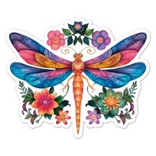 Dragonfly Flowers, Vinyl Decal Sticker, Indoor Outdoor, 3 Sizes, 9337