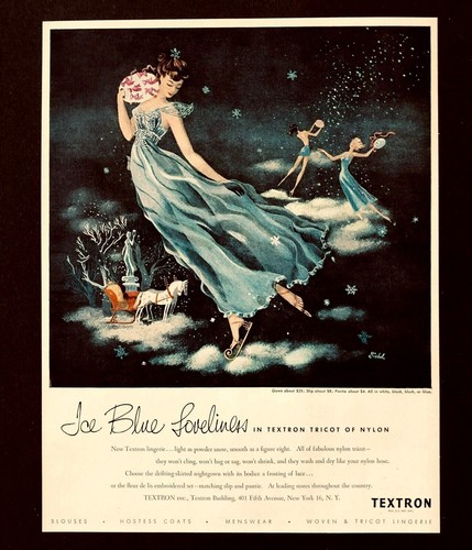 1948 Textron Lingerie Advertisement Woman Skating in Night Gown Vtg Print AD
