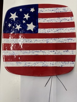 American Flag Square Serving Plate Or Platter 10.5 X 10.5 Ready To Use