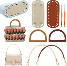 DIY Bags Making Supplies Kit, 4 PU Leather Purse Bottoms +4 Braided Purse-Handle