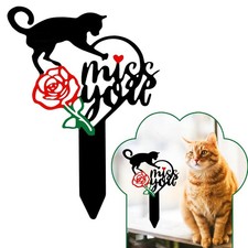 Oooct Cat Memorial Stake, Metal Grave Marker, Pets Headstone Sign,
