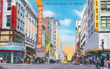 Kansas City, Missouri Postcard Main Street Paramount Theater  c. 1950s   G10