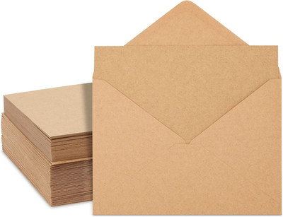 50 Papier-Grußkarten mit 50 Umschlägen (Set) - Kraftpapier - Kartengröße 12,7 x
