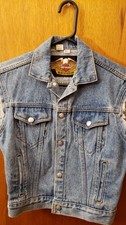 Women's HARLEY DAVIDSON AMERICAN FLAG SLEVELESS DENIM JACKET  Size 8 Clothes EXC