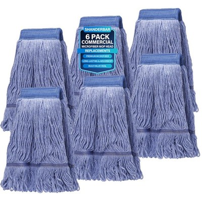 6 Pack Commercial Mop Head Replacements, Blue Loop-End Microfiber Mop Head , ...