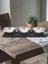 Bernadotte by Georg Jensen 3 Bowl Set Stainless Steel and Oak Serving Tray NWT