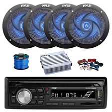Pyle BT Marine CD AM/FM Receiver, Amp w/ Kit, 4X 6.5" 240W LED Speakers,Wire