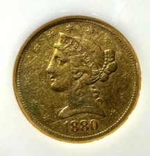 1880-S $5 Liberty Head GOLD Half Eagle [AGW: 0.2419oz] (86969)