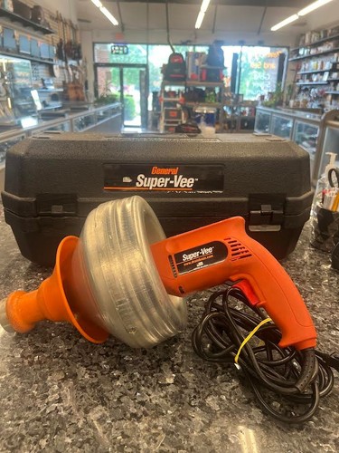 General Pipe Cleaners Power-Vee Pipe Drain Cleaner Snake with hard case