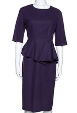 CH Carolina Herrera Purple Wool Peplum Dress. Size 8. Excellent Condition