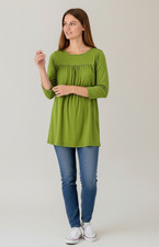 Attitudes by Renee Womens Tunic Size M Cactus Green 3/4 Sleeve Flounce Casual